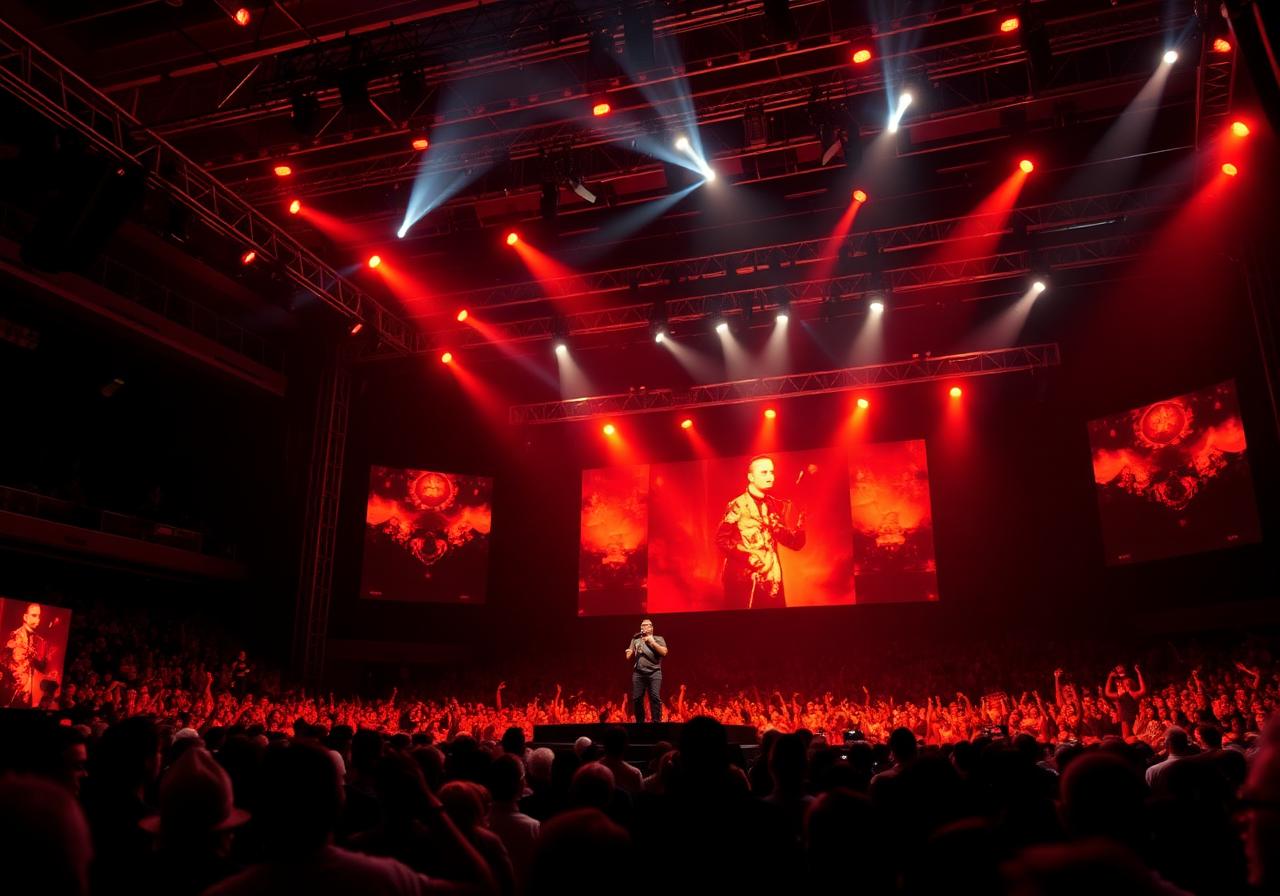 Kris speaking on a large production stage